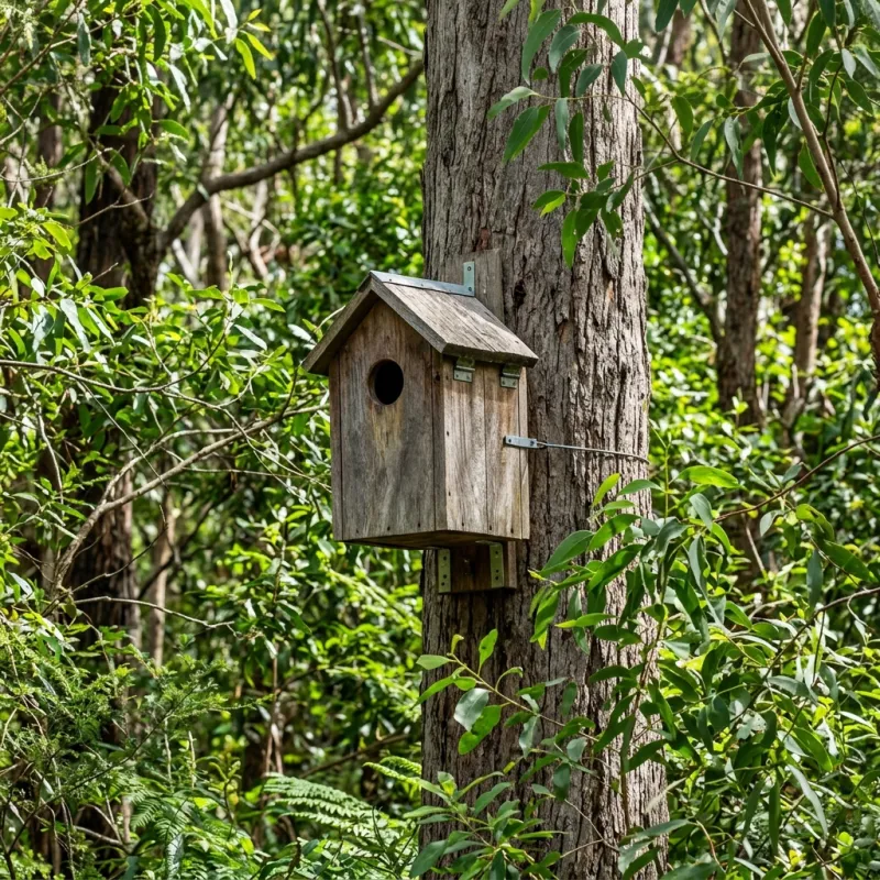Animal nesting box installed as a humane alternative to a Beveridge roof cavity