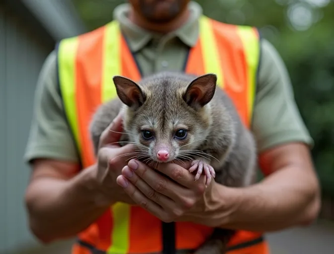 Animal handler safely recovering a deceased possum in Beveridge